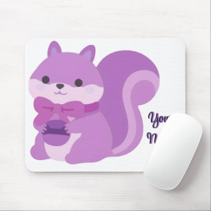 Mousepad Rato Personalizado Roxo Esquilo Sentado Fofo Kawai