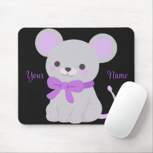 Mousepad Rato Sentado Kawaii Fofinho com Laço Roxo Mouse Pe
