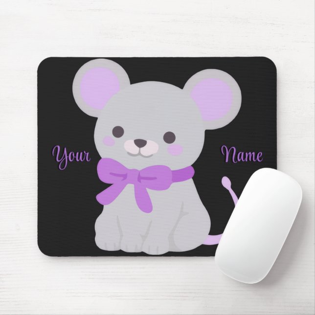 Mousepad Rato Sentado Kawaii Fofinho com Laço Roxo Mouse Pe (Com mouse)
