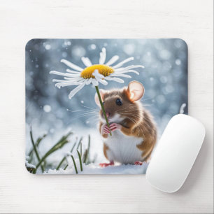 Mousepad Rato sob uma margarida branca na neve