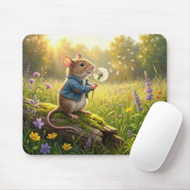 Mousepad Rato soprando mudas de dente-de-leão (Com mouse)
