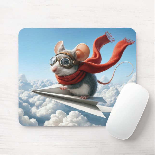 Mousepad Rato voando um avião de papel (Com mouse)