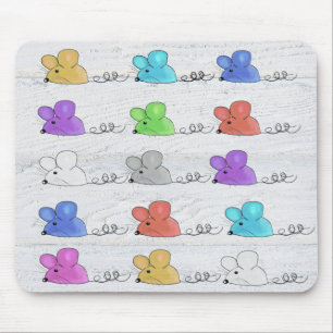 Mousepad Ratos Coloridos na Madeira Whitewash