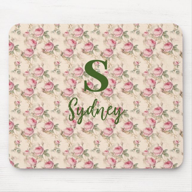 Mousepad Ratos com Rosas Cor-de-Rosa Floral Personalizado (Frente)