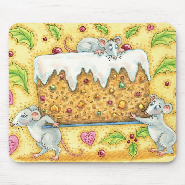 Mousepad Ratos de Natal Fofo Carregando uma Sobremesa de Bo (Frente)