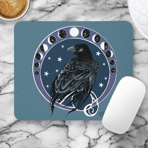 Mousepad Raven Moon Phases Stars Azul