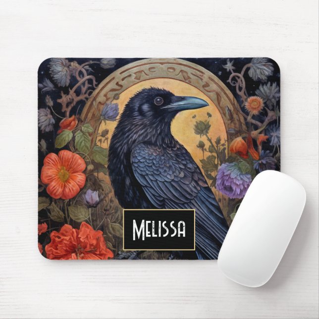 Mousepad Raven Preto com Design Gótico Flores (Com mouse)