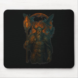 Mousepad Raven Viking Halloween Design Norse Sorcerer Moon