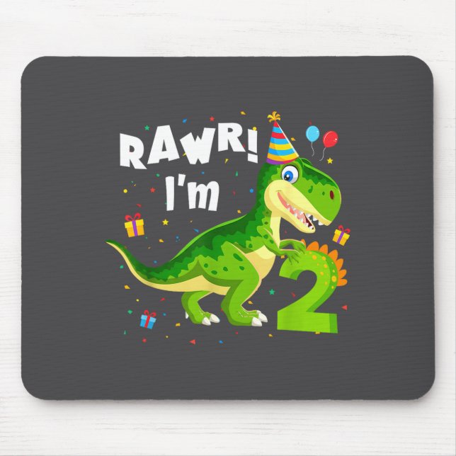 Mousepad Rawr I'm 2 2nd Birthday T Rex Dinosaur Funny Party (Frente)