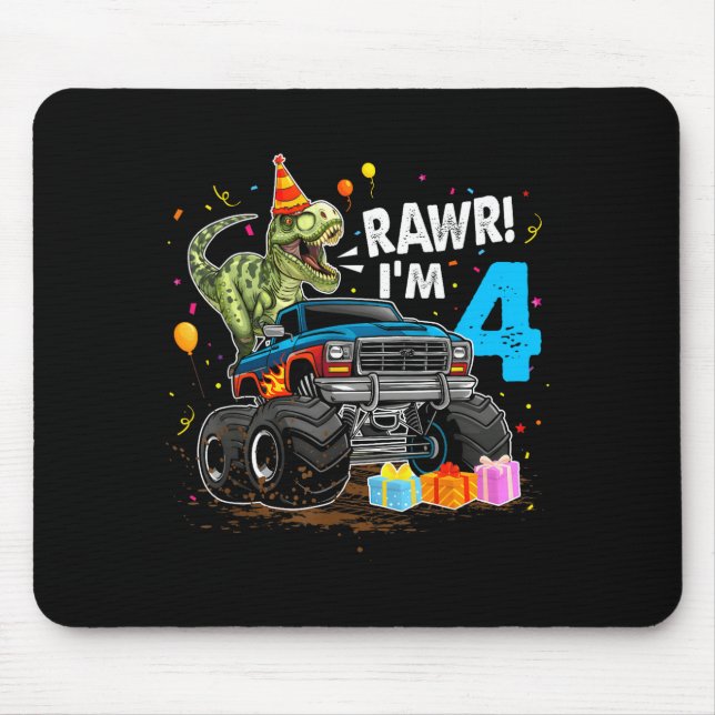 Mousepad Rawr I'm 4 4th Birthday T Rex Dinosaur Funny Party (Frente)