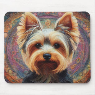 Mousepad Realista Yorkshire Terrier Dog Fronteira Colorida