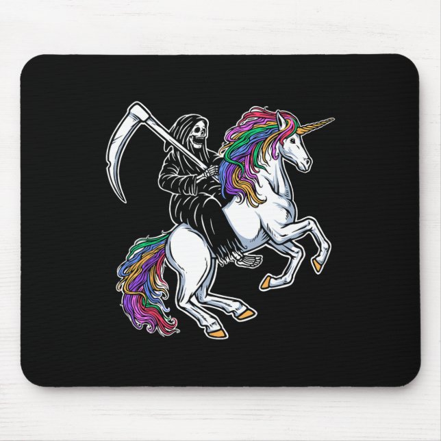 Mousepad Reaper Riding Unicorn Rainbow Skeleton Halloween (Frente)