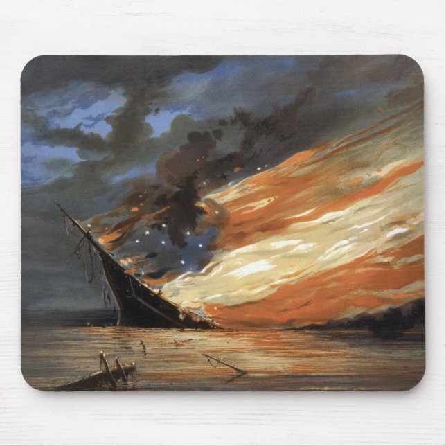 Mousepad Rebelde Navio de guerra civil em chamas da bandeir (Frente)