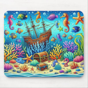 Mousepad Recifes de coral submarinos, Sealife e baú do teso