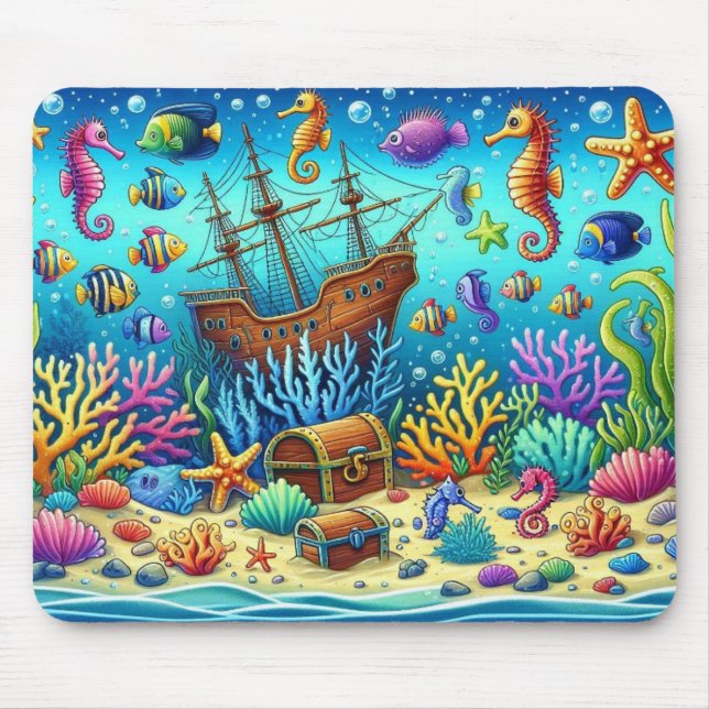 Mousepad Recifes de coral submarinos, Sealife e baú do teso (Frente)