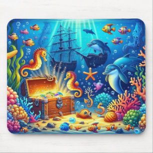 Mousepad Recifes de coral submarinos, Sealife e baú do teso