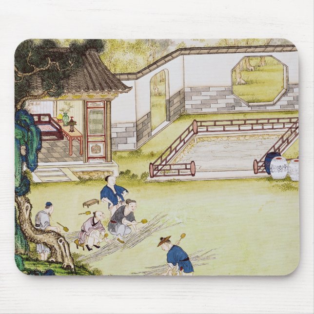 Mousepad Recolhendo o bambu para fazer o papel (Frente)