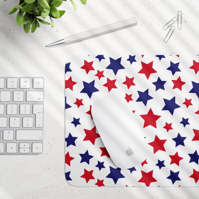 Mousepad Red and Blue Stars, 4th of July, White Background (Criador carregado)