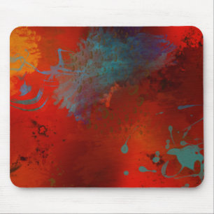 Mousepad Red, Aqua e Dourada Grunge Digital Abstrato Art