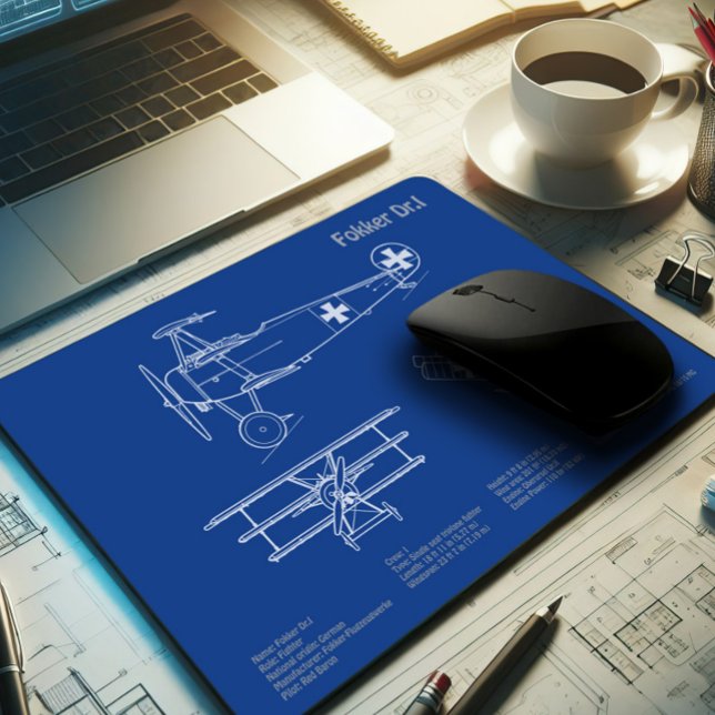 Mousepad Red Baron Fokker Dr. 1 - Avião Blueprint AD (Criador carregado)
