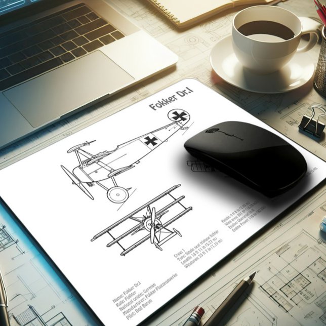 Mousepad Red Baron Fokker Dr. 1 - Avião Blueprint BD (Criador carregado)