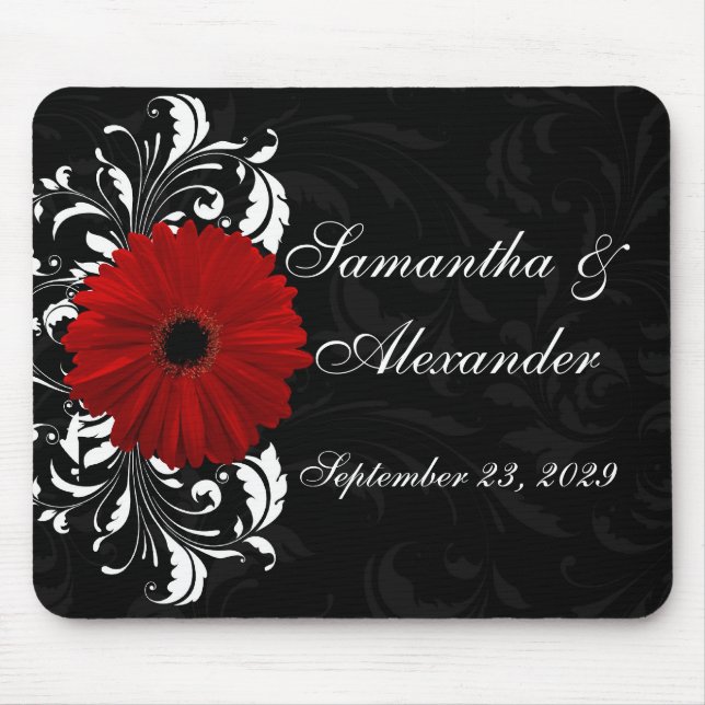 Mousepad Red, Black and White Scroll Gerbera Daisy (Frente)