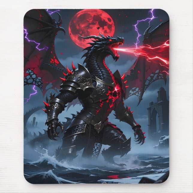 Mousepad Red Blood Moon Black Dragon Fantasy Gaming (Frente)