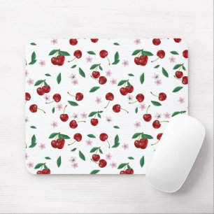 Mousepad Red Cherries Greenery & Blossoms