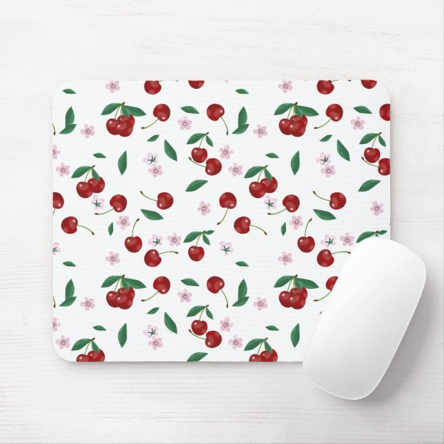 Mousepad Red Cherries Greenery & Blossoms (Com mouse)