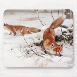 Mousepad Red Foxes in the Winter Snow (by Wilhelm Kuhnert)