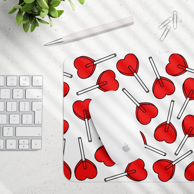 Mousepad Red Lollipops, Heart Lollipops, Lollipop Pattern (Criador carregado)