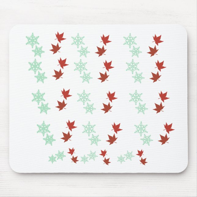 Mousepad Red Maple Leaves & Mint Snowflakes Pattern (Frente)