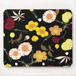 Mousepad Red Orange Yellow Fine Japonês Floral Kimono