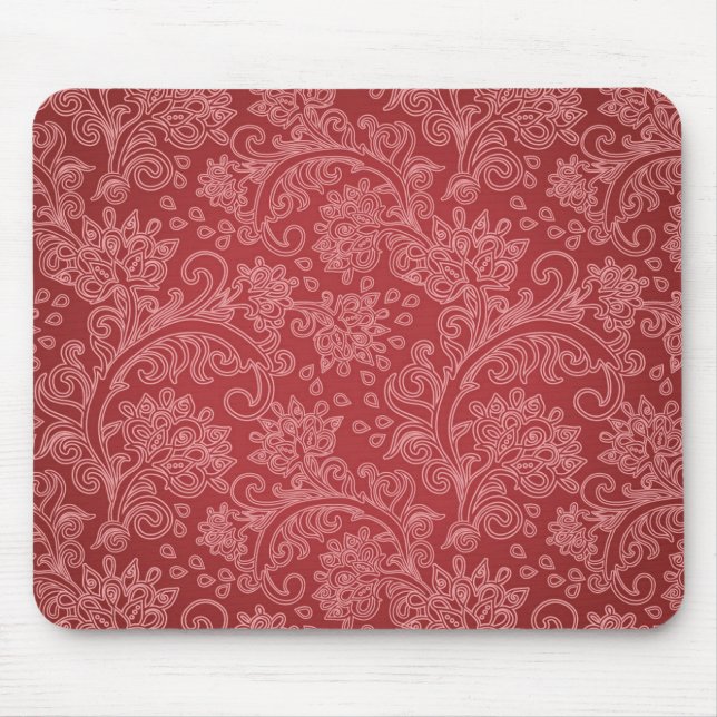 Mousepad Red Paisley Damask Designer Floral Classic (Frente)