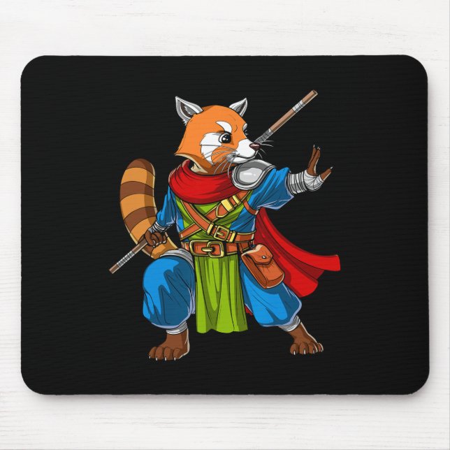 Mousepad Red Panda Bear Ninja Samurai Warrior Funny Kung Fu (Frente)