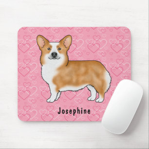 Mousepad Red Pembroke Welsh Corgi Em Corações Rosa Com Nome