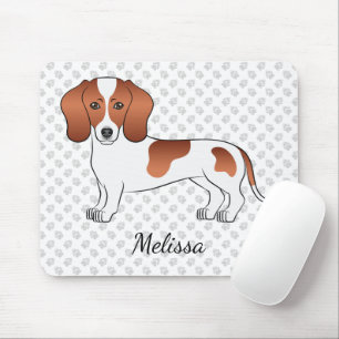 Mousepad Red Pied Smooth Coat Dachshund Cartoon Dog & Name