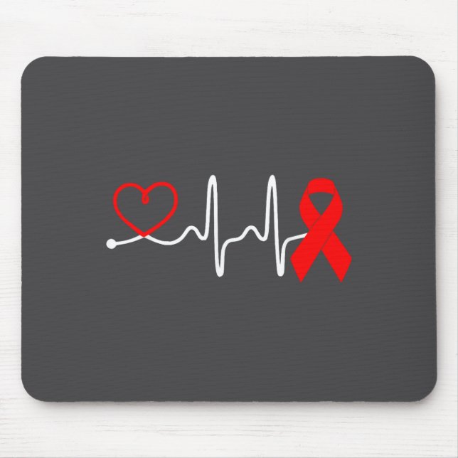 Mousepad Red Ribbon Heartbeat Design For Heart Disease Awar (Frente)