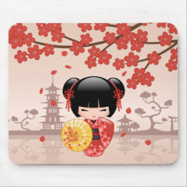 Mousepad Red Sakura Kokeshi Doll - Geisha Japonês