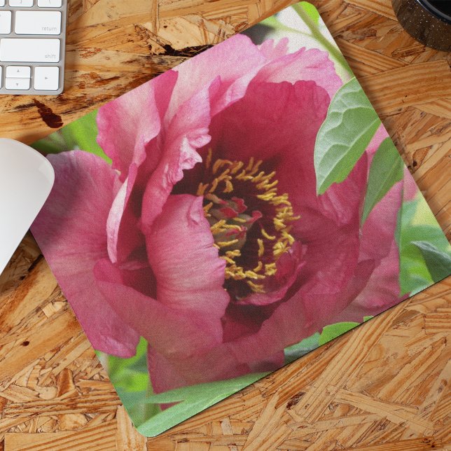 Mousepad Red Tree Peony Bloom Floral (In Situ)