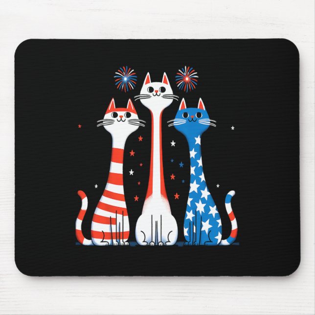 Mousepad Red White Blue Cats Usa Flag Firework 4 De Julho (Frente)
