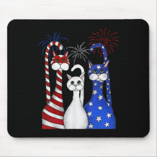 Mousepad Red White Blue Cats Usa Flag Firework 4 De Julho
