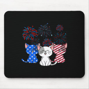 Mousepad Red White Blue Cats Usa Flag Firework 4 De Julho