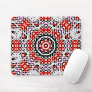 Mousepad Red & white chess or pixel kaleidoscope circular  