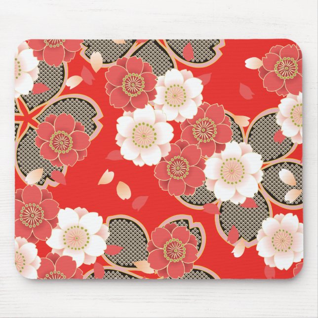Mousepad Red & White Sakura Japan Kimono (Frente)