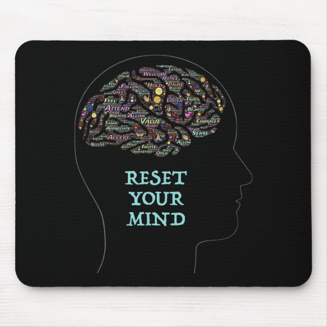 Mousepad Redefina a sua mente, Design de Arte do Word Inspi (Frente)