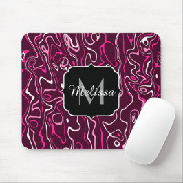 Mousepad Redemoinho abstrato de damasco rosa quente Monogra