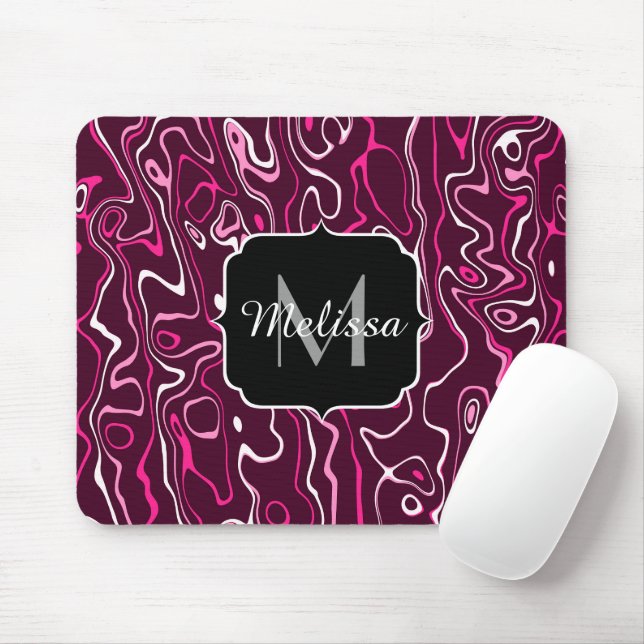 Mousepad Redemoinho abstrato de damasco rosa quente Monogra (Com mouse)