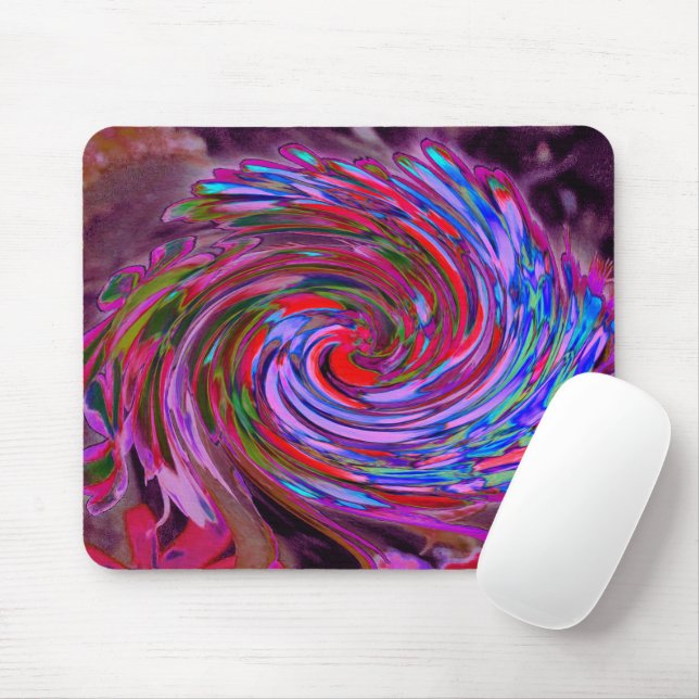 Mousepad Redemoinho Floral Abstrato Rosa, Azul e Vermelho (Com mouse)