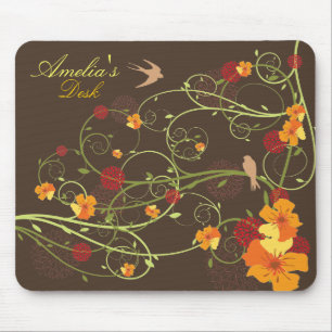 Mousepad Redemoinhos amarelos do hibiscus e floral elegante